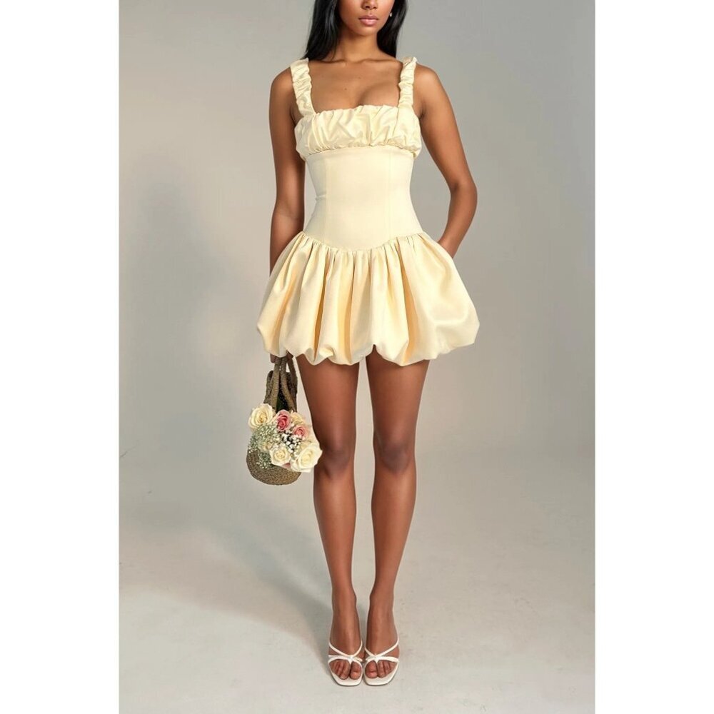 Aubrey Yellow Satin Mini Dress